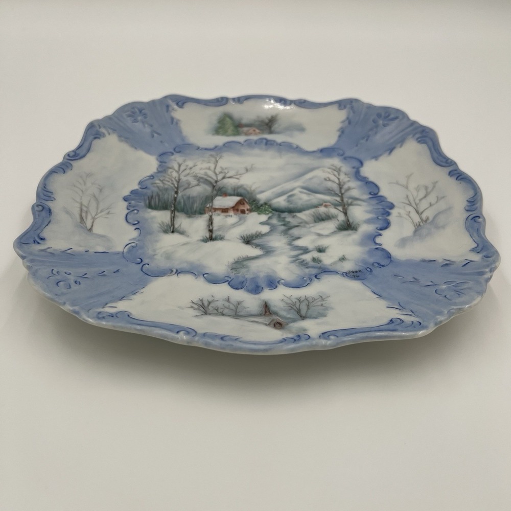 Vintage Hand Painted Winter Scene Decorative Plate Signed 1976 - Picture 3 of 14